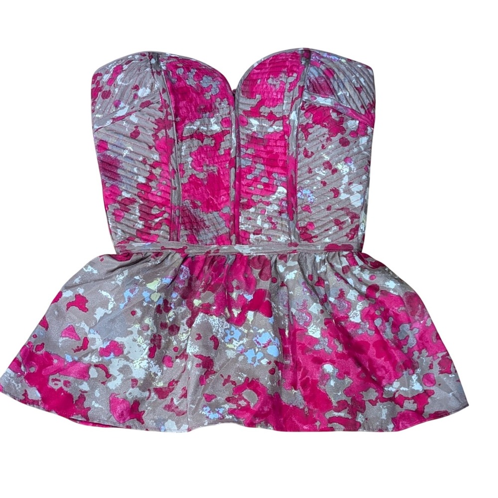 Devlin Womens Strapless Corset Peplum Top Medium Pink Gray Y2K Party Romantic
